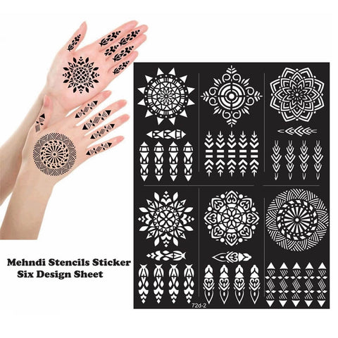 Pack of 06 Mehndi Stencil with Free applicator
