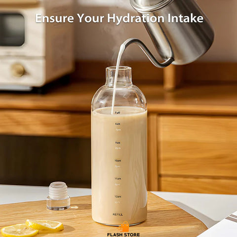 Glass Water Bottle With Time Marker