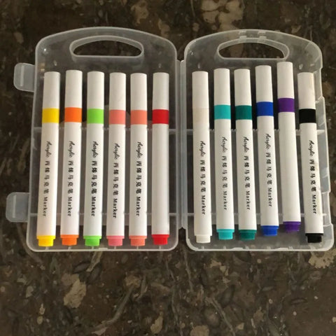 Acrylic Markers Pack of 12 pcs with Plastic Box