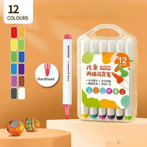 Acrylic Markers Pack of 12 pcs with Plastic Box