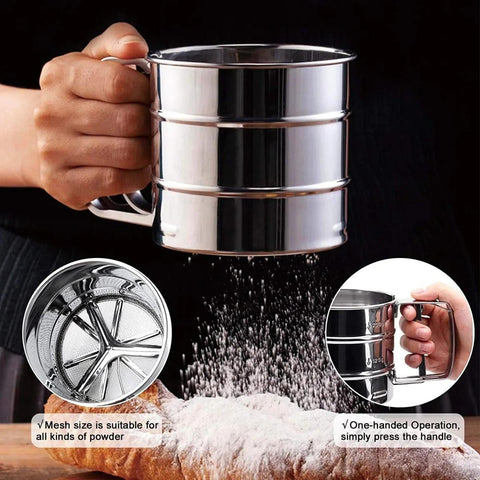 Stainless Steel Flour Sifter with Hand Press